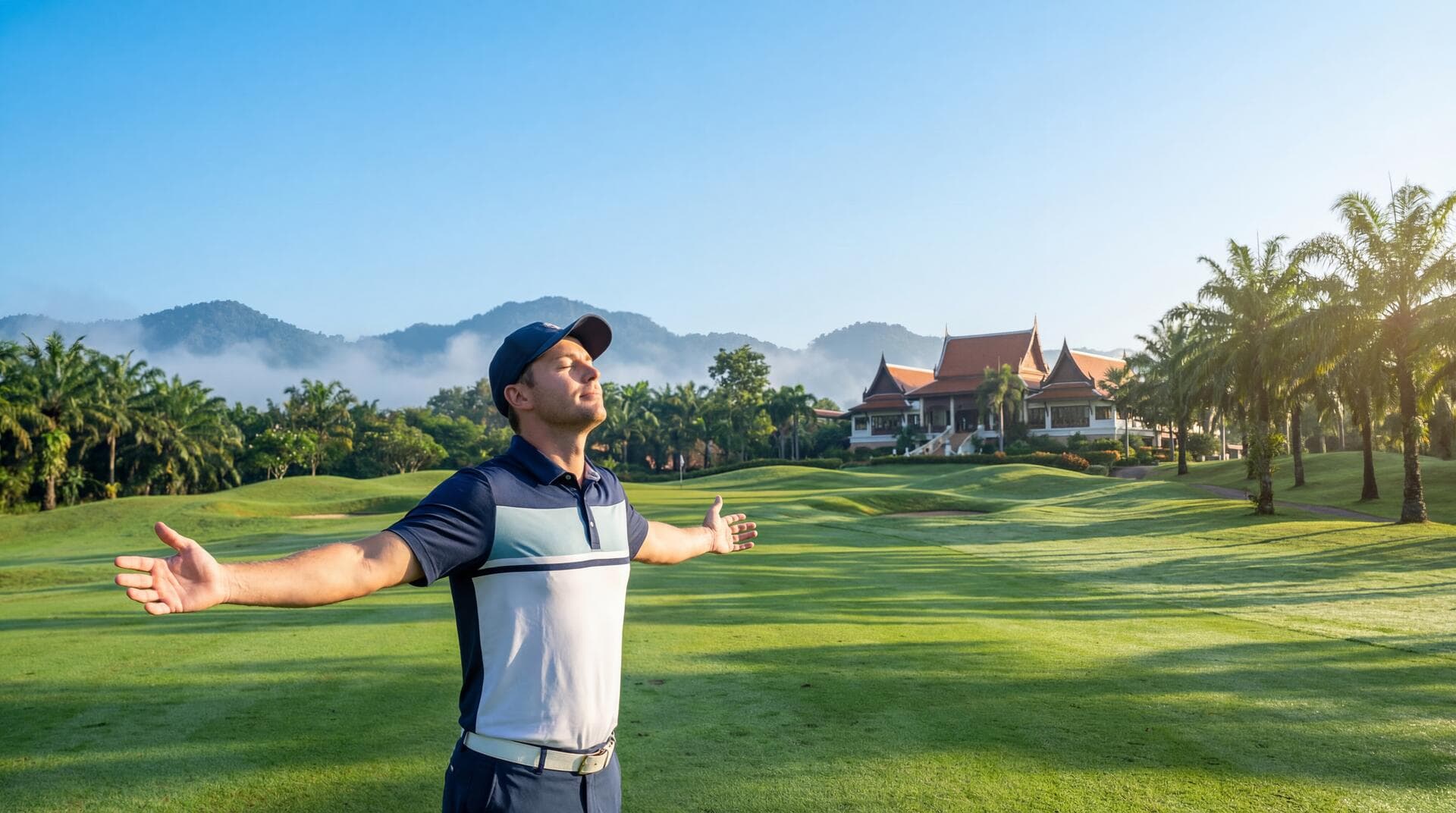 Golfer enjoying fresh air on Thai golf course
