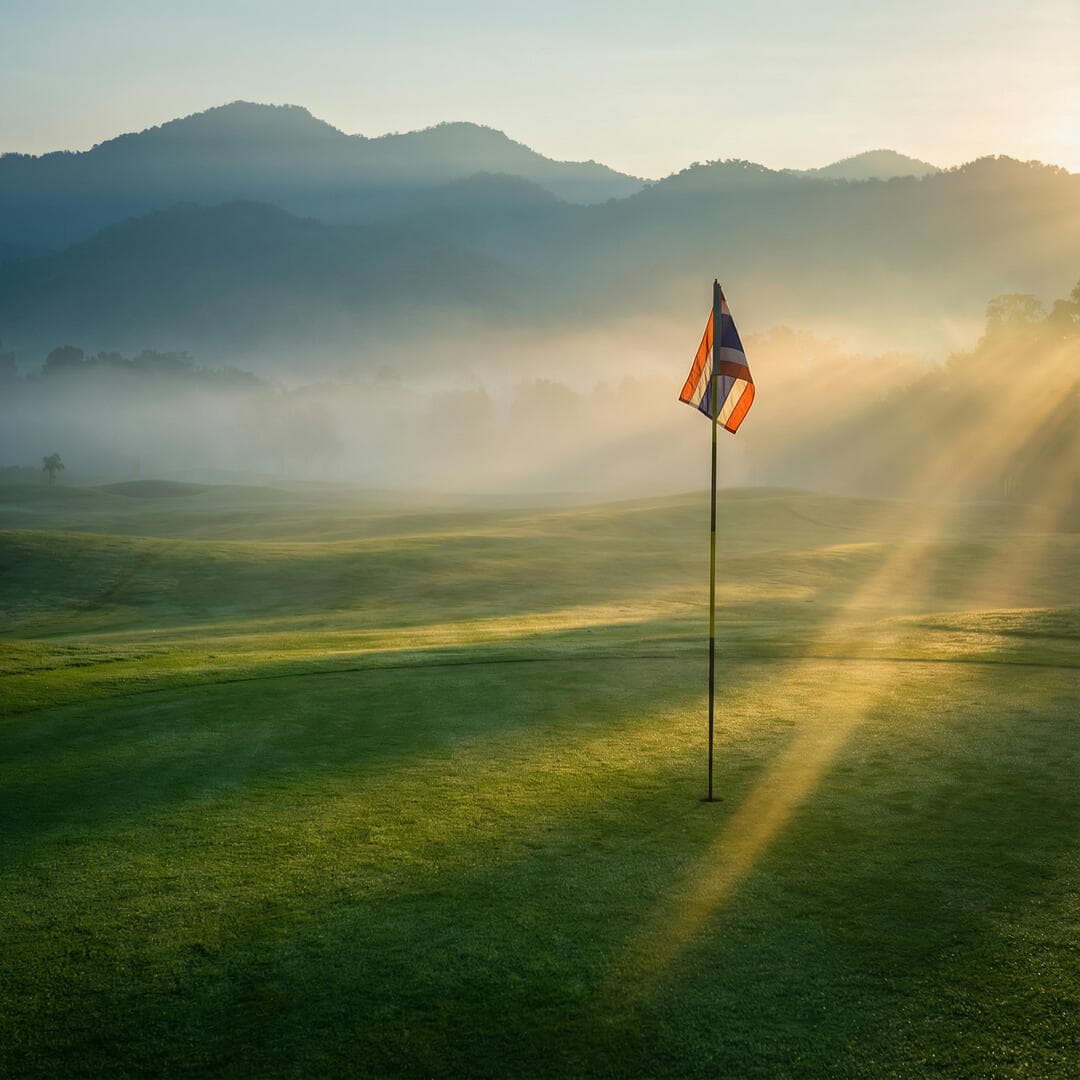 Sunrise over Thai golf course
