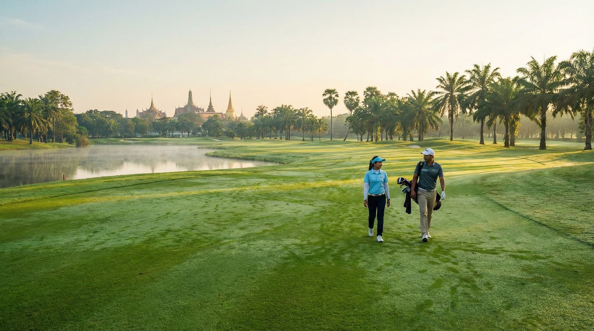 Thai golf caddie on course